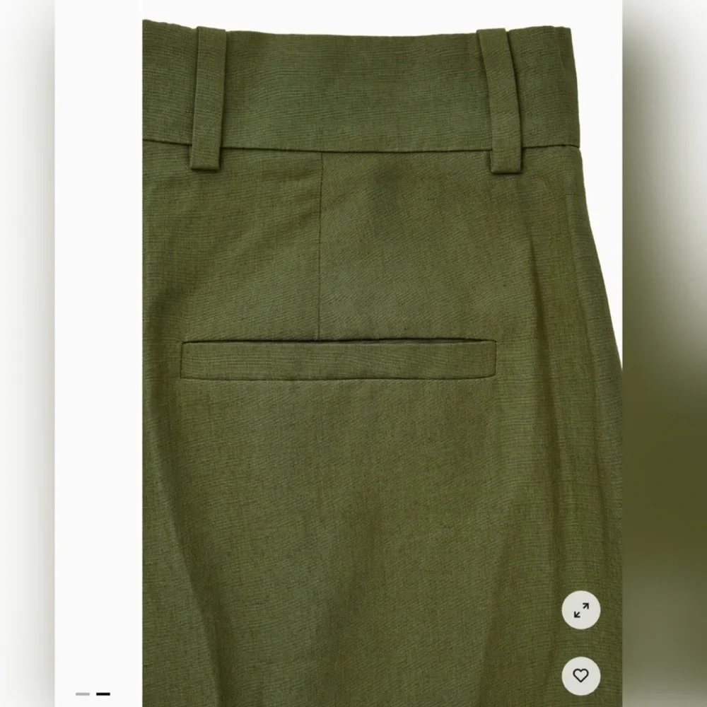 COS RELAXED LINEN-BLEND WIDE-LEG PANTS DARK KHAKI GREEN 2 Small